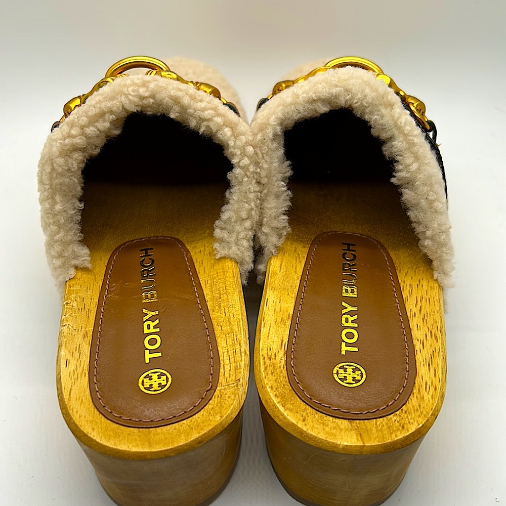 Tory Burch Authentic Rare Wooden Sheep Fur Fuzzy Sandals Clog Shoes **Size 8** - Picture 4 of 9